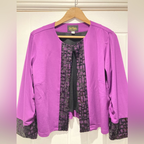 Bob Mackie Jackets & Blazers - Bob Mackie purple & black sequin open jacket ladies size M